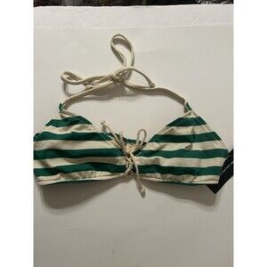Ralph lauren Green And White Halter Bikini Top Rope Accents Size 10 NWT